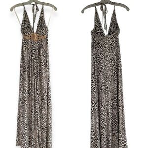 Sky brand dress Rhinestone Beaded Leopard Print Maxi Dress XS NWT